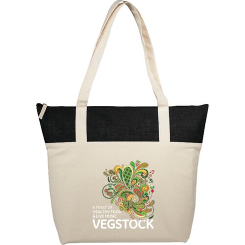 Jute Accent 10oz Cotton Canvas Zippered Tote Thumbnail